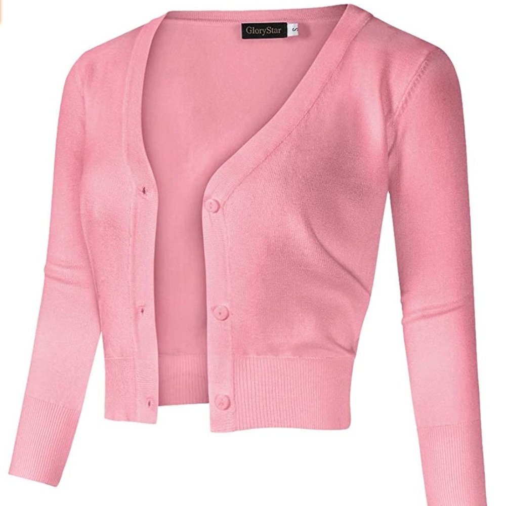 Women's Pink 3/4 Sleeve Cardigan (Large)